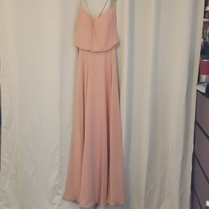 Floor length blush pink bridesmaid or prom dress